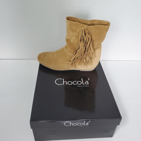 Chocola Made in Italy Suede Leather Fringe Ankle Boots Boho Revival 60s - Picture 2 of 9